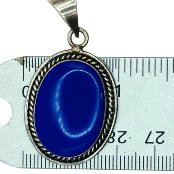 Lapis Lazuli Vintage Pendant 925 Mexico Silver 1.25” X 1” Artisan Crafted - Picture 10 of 11
